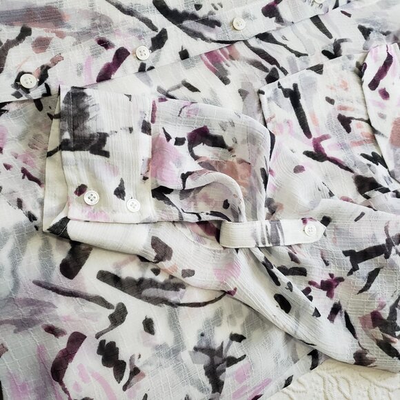 Two by Vince Camuto Top Size Large Geometric Button Front  #3217 Sheer Blouse - Picture 4 of 10